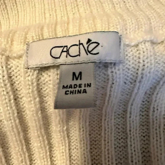 Cache Sz M Women’s Ivory Lux Puckered Full-Zip Preppy Cardigan Sweater Jacket - Picture 4 of 5